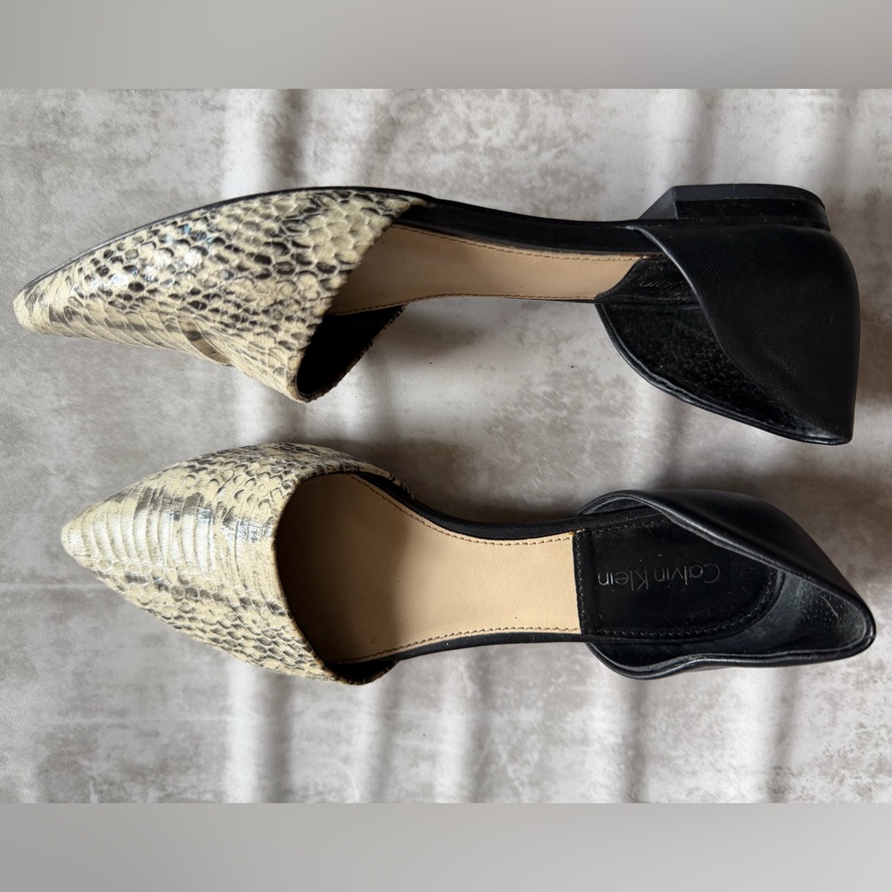 Calvin Klein Snakeskin Pattern Mules - Cream and Black Size 6